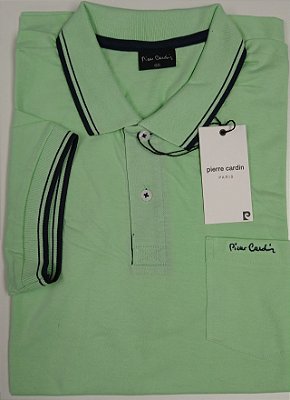 Camisa Polo Pierre Cardin (Com Bolso) - Manga Curta Com Punho - 100% Algodão - Ref. 70115 Verde Maça