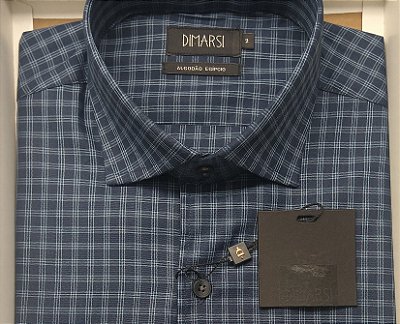 Camisa Dimarsi Tradicional Regular Fit - Com Bolso - Manga Curta - Algodão Egípcio - Ref 9749 Azul Xadrez