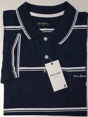 Camisa Polo Pierre Cardin (Com Bolso) - Manga Curta Com Punho - 100% Algodão - Ref. 70190 Marinho