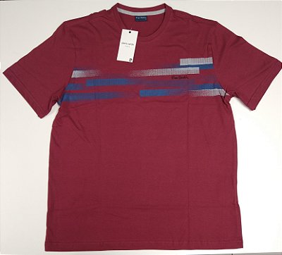 Camiseta Gola Careca Pierre Cardin  - 100% Algodão - Ref. 45750 Bordo Estampada