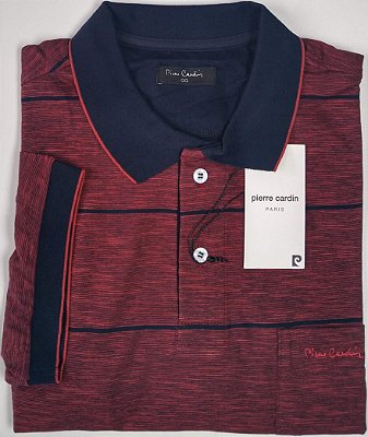 Camisa Polo Pierre Cardin (Com Bolso) - Manga Curta Com Punho - 100% Algodão - Ref. 15739 Vinho