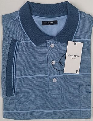 Camisa Polo Pierre Cardin (Com Bolso) - Manga Curta Com Punho - 100% Algodão - Ref. 15739 Azul