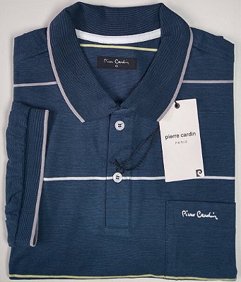 Camisa Polo Pierre Cardin (Com Bolso) - Manga Curta Com Punho - 100% Algodão - Ref. 15745 Marinho