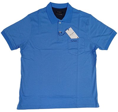 Camisa Polo Pierre Cardin (Com Bolso) - Manga Curta Com Punho - 100% Algodão - Ref. 15755 Azul