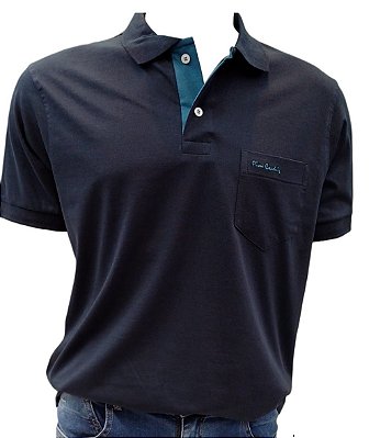 Camisa Polo Pierre Cardin (Com Bolso) - Manga Curta Com Punho - Algodão Pima - Ref. 15755 Marinho Noite