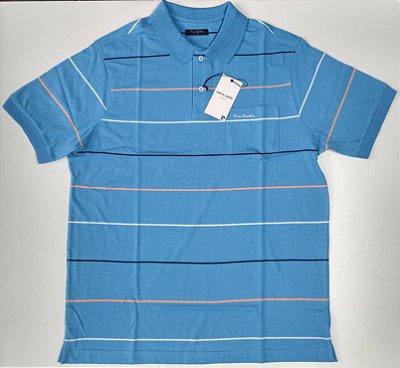 Camisa Polo Pierre Cardin PLUS SIZE - Com Bolso - Manga Curta Com Punho - 100% Algodão - Ref 15748 Azul