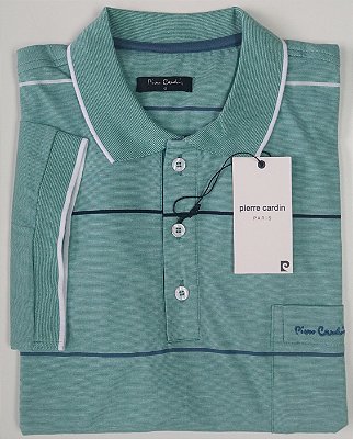 Camisa Polo Pierre Cardin PLUS SIZE - Com Bolso - Manga Curta Com Punho - 100% Algodão - Ref 15745 Verde