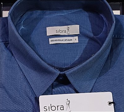 Camisa Social Sibra Manga Longa -Tradicional Regular Fit - Com Bolso - 100% Algodão - Ref 4254 Azul