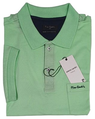 Camisa Polo Pierre Cardin (Com Bolso) - Manga Curta Com Punho - 100% Algodão - Ref. 15755 Verde