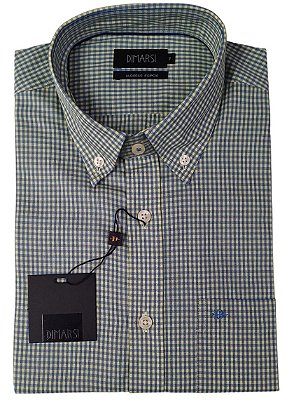 Camisa Dimarsi Tradicional Regular Fit - Botão No Colarinho - Com Bolso - Manga Curta - Algodão Egípcio - Ref 9965 Xadrez