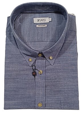 Camisa Dimarsi Tradicional Regular Fit - Botão No Colarinho - Com Bolso - Manga Curta - Algodão Egípcio - Ref 10129 Azul