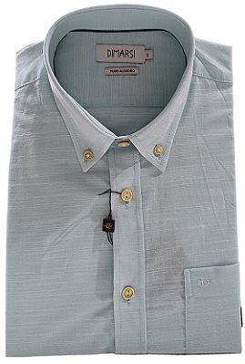 Camisa Dimarsi Tradicional Regular Fit - Botão No Colarinho - Com Bolso - Manga Curta - 100% Algodão - Ref 10129 Verde