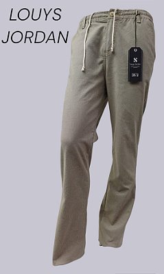 Calça Louys Jordan Com Elástico na Cintura - ( Zipper - Botão - Passante - Barbante) -  Ref. 4772 Caqui