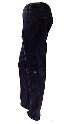 Calça Com Elástico Inteiro na Cintura - Com Bolso Cargo - Jamer -  Ref. 4770 Jeans Preto