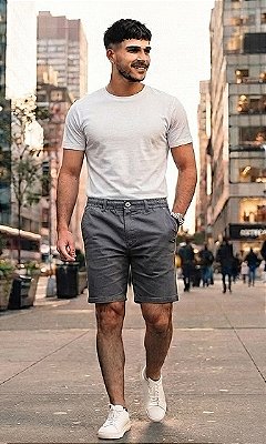 Bermuda Louys Jordan Com Elástico na Cintura - ( Zipper - Botão - Passante - Barbante) - Ref. 5380 Cinza