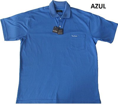 Camisa Polo Pierre Cardin (PLUS SIZE) Com Bolso Pequeno - FIO DE ESCÓCIA - 100% Algodão - Ref. 12711 AZUL