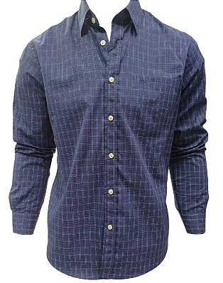 Camisa Social Dimarsi Tradicional Regular Fit - Com Bolso - Manga Longa - 100% Algodão - Ref 10294 Xadrez Azul
