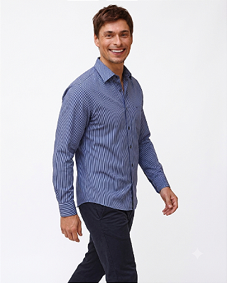 Camisa Social Dimarsi Tradicional Regular Fit - Com Bolso - Manga Longa - Algodão Egípcio - Ref 10210 Azul Listrada