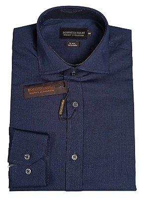 Camisa Social Roberto Negri Regular Fit - (Sem Bolso) - Manga Longa - 100% Algodão Fil a Fil - REF 1181 Marinho