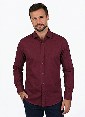 Camisa Social Roberto Negri Regular Fit - (Sem Bolso) - Manga Longa - 100% Algodão Fil a Fil - REF 1181 Vinho