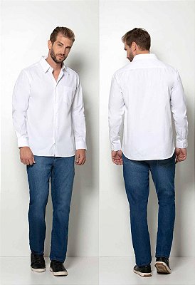 Camisa Pitt Masculina Regular Fit - Manga Longa Com Bolso - 100% Algodão - Ref. 05072 Branca