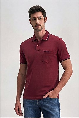 Camisa Polo Pierre Cardin Com Bolso - Manga Curta Com Punho - Malha Piquet - 100% Algodão - Ref 45530 Vinho
