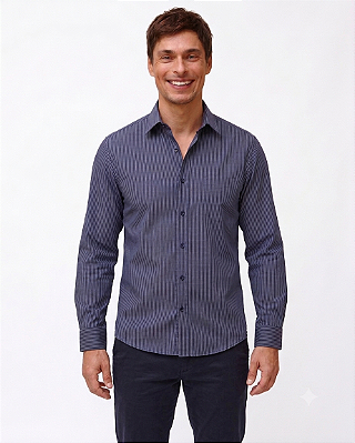 Camisa Social Dimarsi Tradicional Slim Fit - Manga Longa - Ref 9878 Listrada Azul