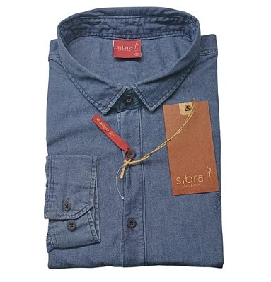 Camisa Jeans Sibra Manga Longa - Slim Fit - Sem Bolso - 100% Algodão - Ref 4010S