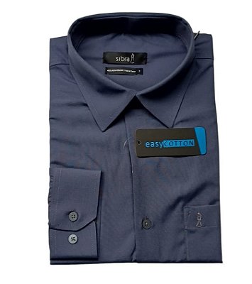 Camisa Sibra Manga Longa - Tradicional Regular Fit - Com Bolso - Passa Fácil - Ref 4315 Marinho