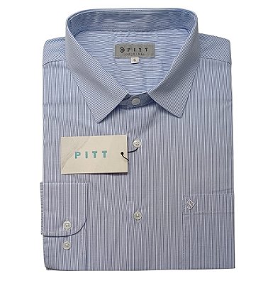 Camisa Pitt Regular Masculina - Manga Longa - Algodão/Elastano - Ref. 05117 Azul Listrada