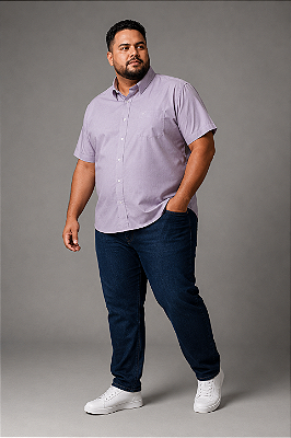 Camisa Pitt Regular Masculina Plus Size - Manga Curta - 100% Algodão - Ref. 35118 Lilas