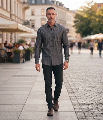 Camisa Dimarsi Manga Longa Regular Fit - Com 2 Bolsos - 100% Algodão - Ref. 9858 Grafite