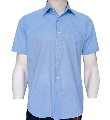 Camisa Dimarsi Tradicional Regular Fit - Com Bolso - Manga Curta - 100% Algodão - Ref 10405 Azul