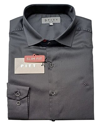 Camisa Pitt Masculina - Slim Fit - Manga Longa - 100% Algodão - Ref. 05170 Cinza