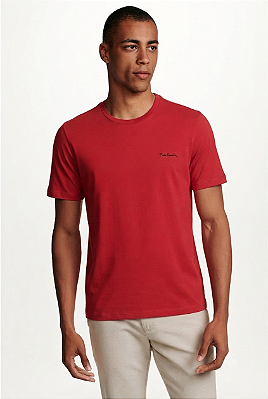 Camiseta Gola Careca Pierre Cardin - 100% Algodão - Ref. 40142 Vermelha
