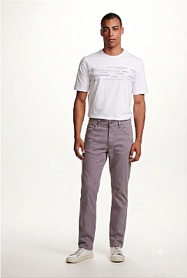 Calça de Sarja Masculina Pierre Cardin Reta (Cintura Alta) - Ref. 477P006 Cinza - Algodão / Elastano