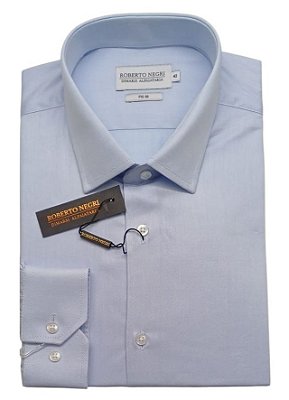 Camisa Social Roberto Negri Regular Fit - (Sem Bolso) - Manga Longa - Algodão Fio 80 - REF 1209 Azul