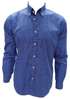 Camisa Social Dimarsi Tradicional Regular Fit - Botão No Colarinho - Com Bolso - Manga Longa - 100% Algodão - Ref 10676 Xadrez Azul