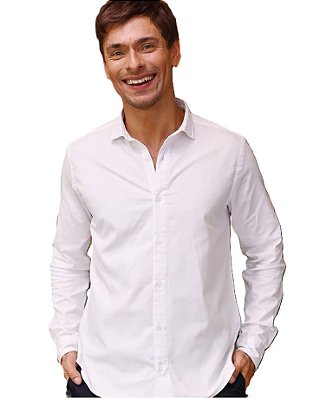Camisa Social Roberto Negri Regular Fit - (Sem Bolso) - Manga Longa - Algodão Fio 80 - REF 1209 Branca
