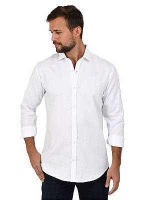 Camisa Dimarsi Manga Longa Regular Fit - Sem Bolso - Algodão Fio 80 - Ref 10740 Branca
