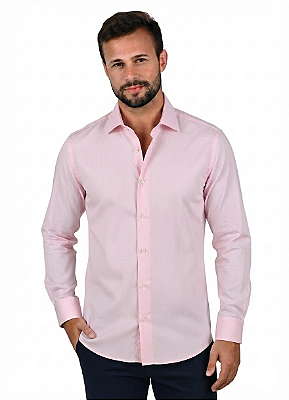 Camisa Social Roberto Negri Regular Fit - (Sem Bolso) - Manga Longa - 100% Algodão Fil a Fil - REF 1207 Rosa