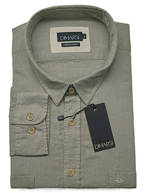 Camisa Dimarsi Manga Longa Regular Fit - Com 2 Bolsos - Puro Algodão - Ref 10718 Verde