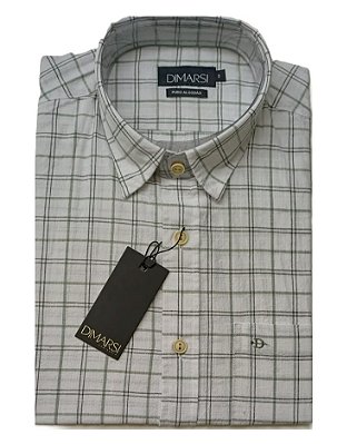 Camisa Dimarsi Tradicional Regular Fit - Com Bolso - Manga Curta - Puro Algodão - Ref. 10581 Xadrez - Branco/Verde