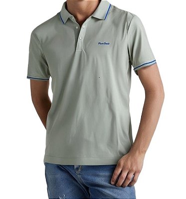 Camisa Polo Pierre Cardin - Manga Curta Com Punho - Malha Piquet - Ref 47011 Gelo