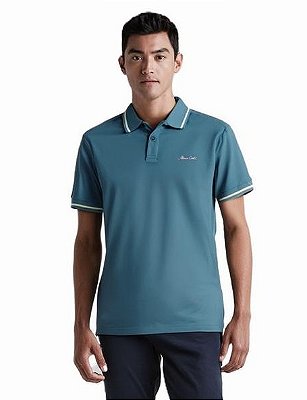 Camisa Polo Pierre Cardin - Manga Curta Com Punho - Malha Piquet - Ref 47011 Azul