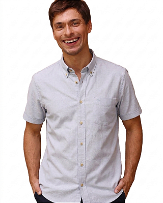 Camisa Dimarsi Tradicional Regular Fit - Com Bolso - Manga Curta - 100% Algodão Oxford - Ref. 10805 Azul