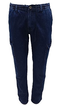 Calça Com Elástico Inteiro na Cintura - Com Bolso Cargo - Ref. 4770 Jeans Stone