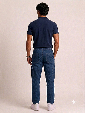 Calça Com Elástico Inteiro na Cintura - Com Bolso Cargo - Ref. 4770 Jeans Stone