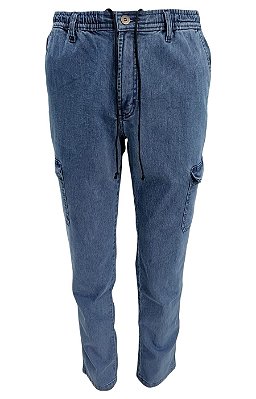 Calça Com Elástico Inteiro na Cintura - Com Bolso Cargo - Ref. 4770 Delave