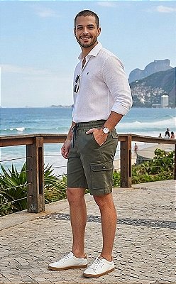 Bermuda de Elástico Com Bolso Cargo - Pierre Cardin - REF. 51310 Verde
